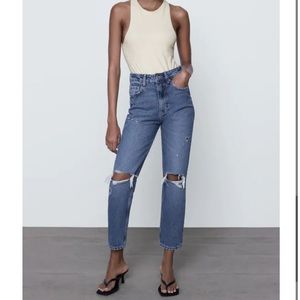 RIPPED MOM FIT JEANS - Blue gray